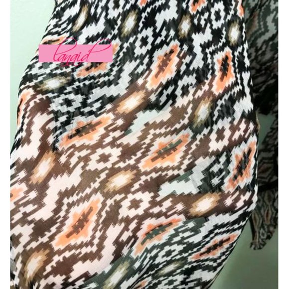 Sheer Mesh Aztec Cropped Back High-Low See-Through Zipper Cardigan Shrug Bolero - Picture 3 of 9